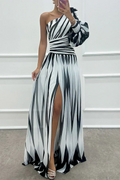 VESTIDO SHILOH ™ | Vestido Maxi Elegante a Rayas con Un Hombro