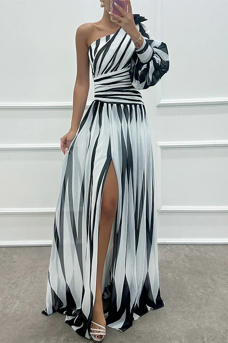 VESTIDO SHILOH ™ | Vestido Maxi Elegante a Rayas con Un Hombro