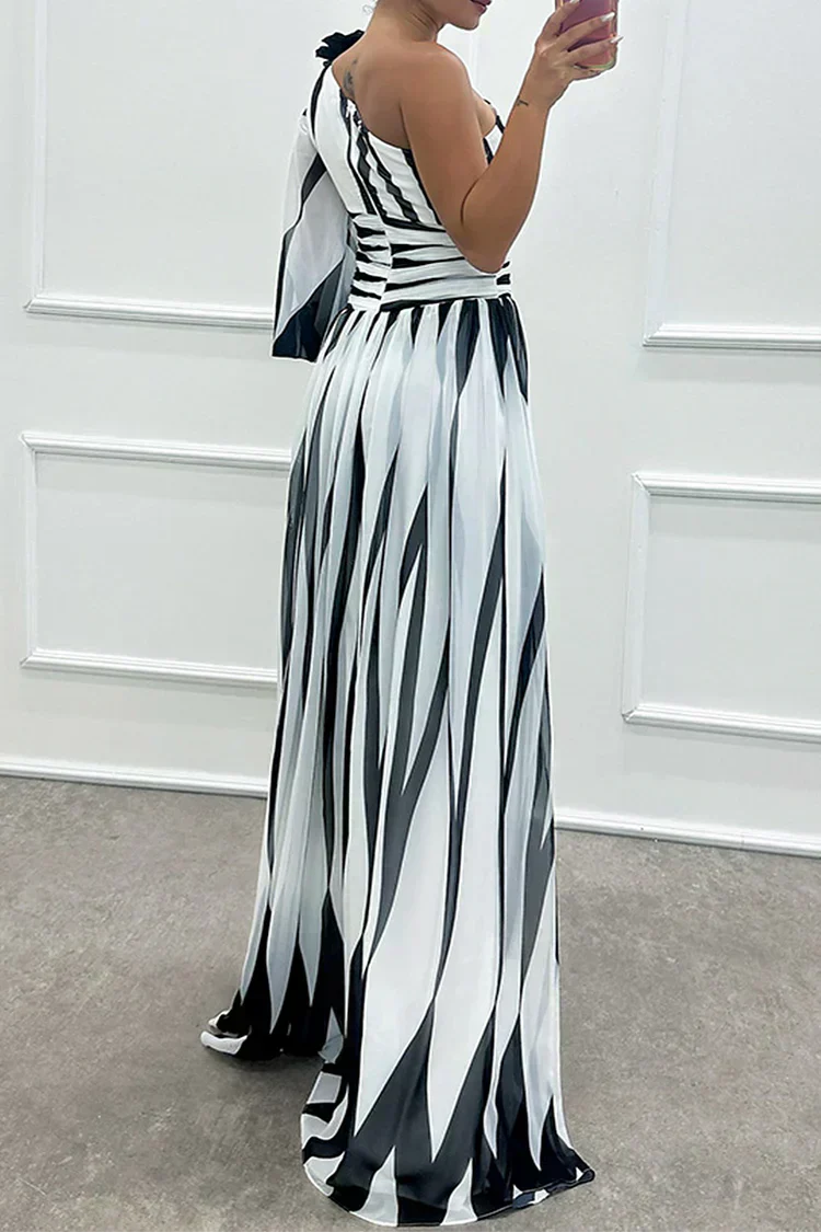 VESTIDO SHILOH ™ | Vestido Maxi Elegante a Rayas con Un Hombro