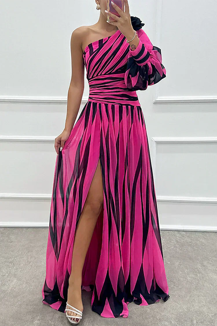 VESTIDO SHILOH ™ | Vestido Maxi Elegante a Rayas con Un Hombro