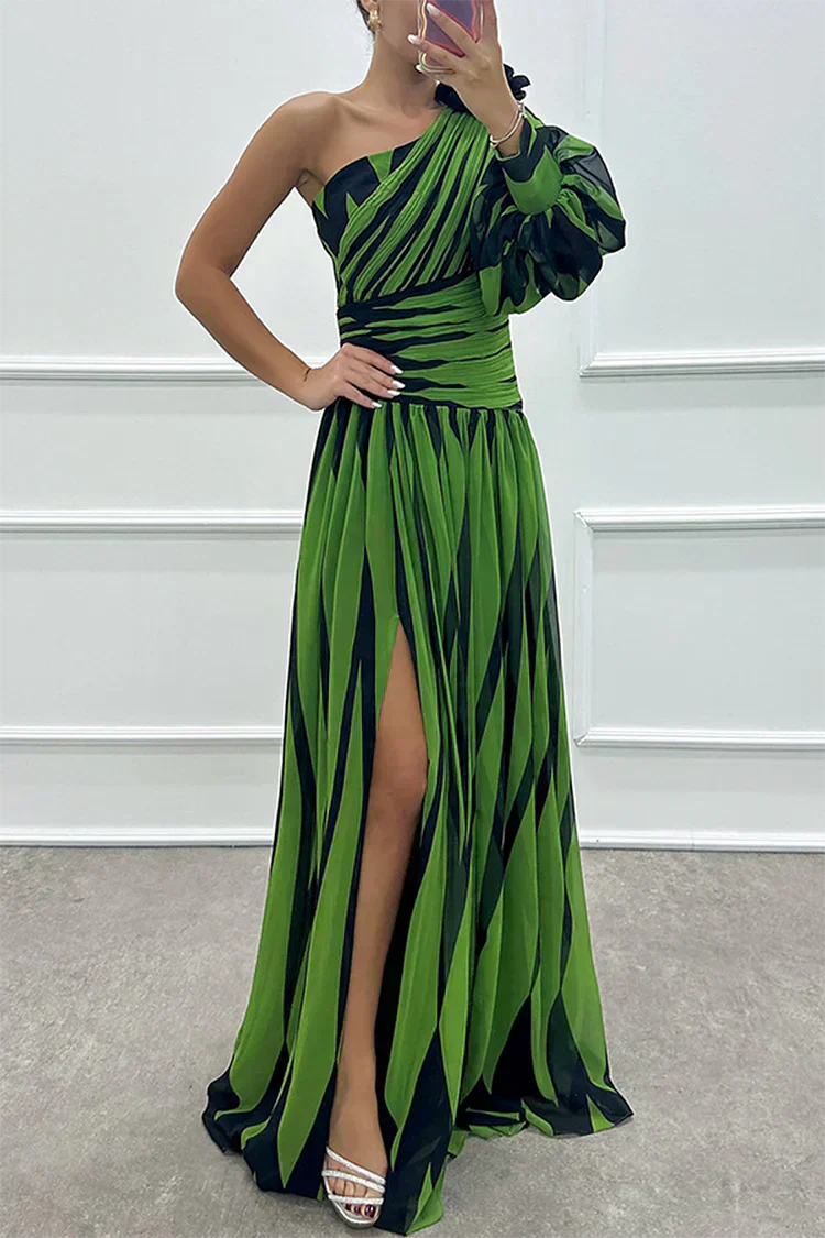 VESTIDO SHILOH ™ | Vestido Maxi Elegante a Rayas con Un Hombro