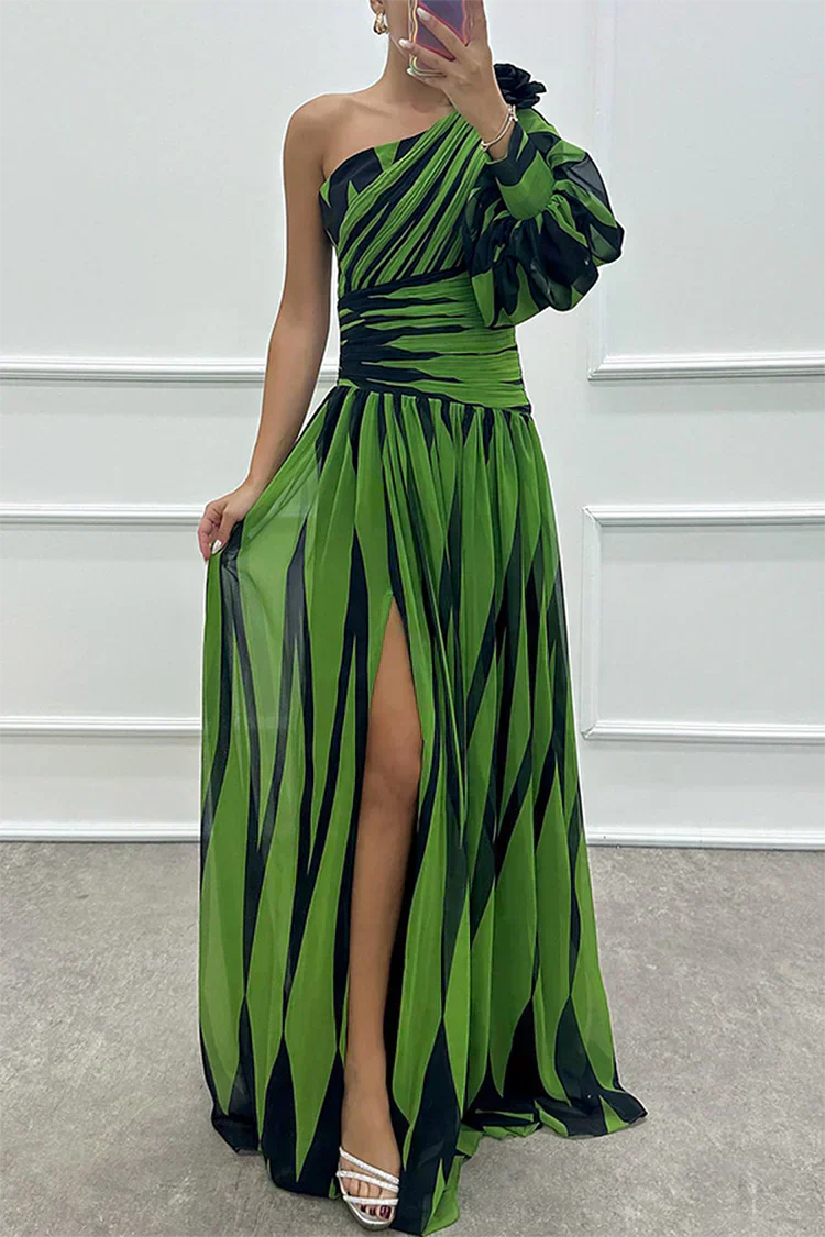 VESTIDO SHILOH ™ | Vestido Maxi Elegante a Rayas con Un Hombro