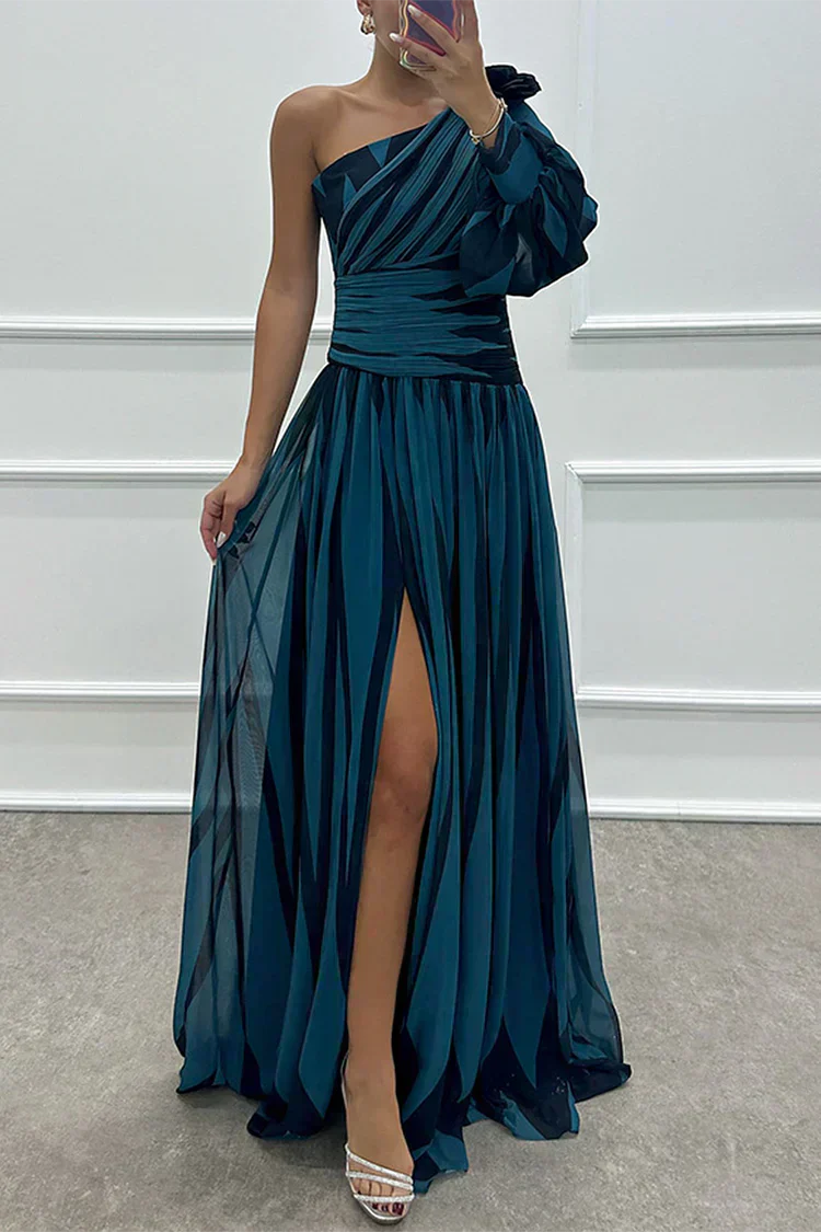 VESTIDO SHILOH ™ | Vestido Maxi Elegante a Rayas con Un Hombro