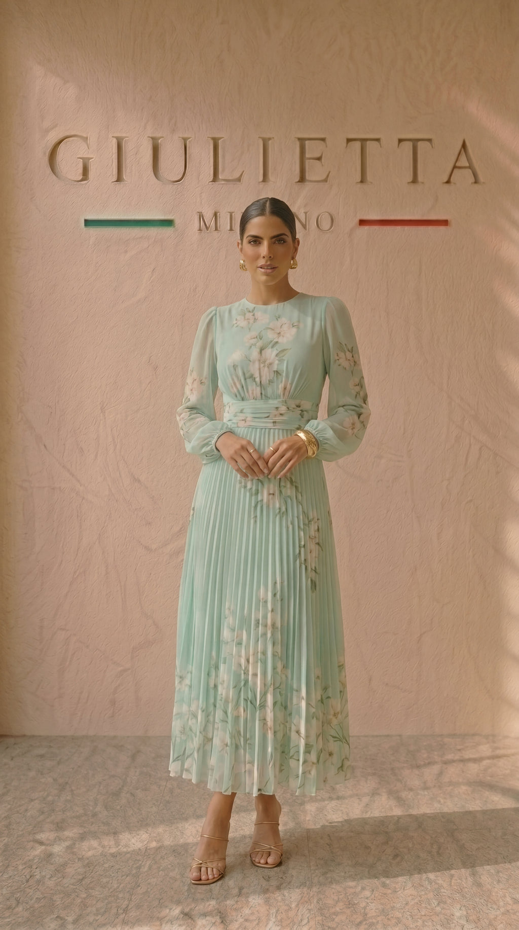 VESTIDO CORAL™ | Tejido de chiffon verde menta refrescante para un look ligero y aireado