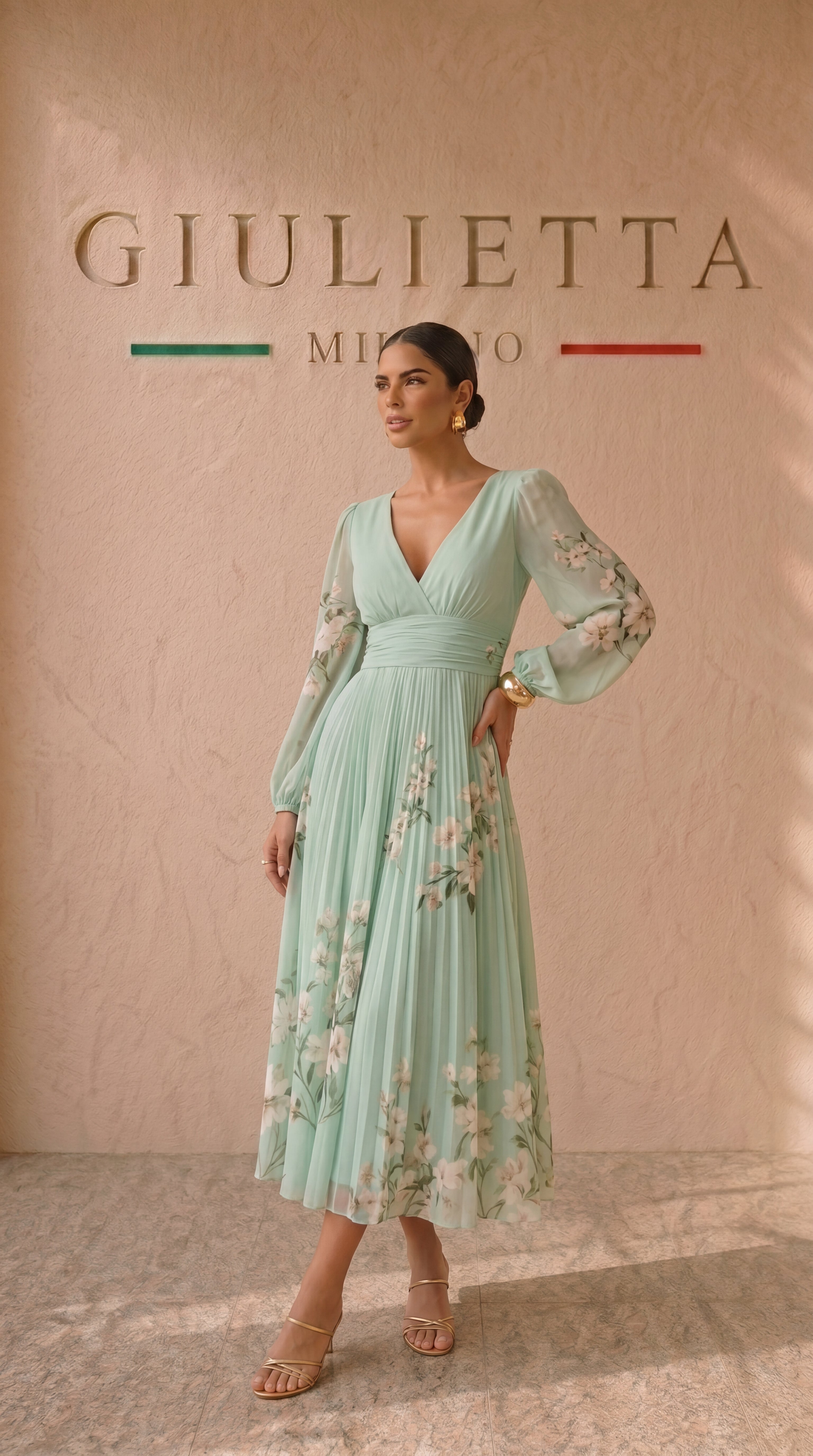VESTIDO CORAL™ | Tejido de chiffon verde menta refrescante para un look ligero y aireado