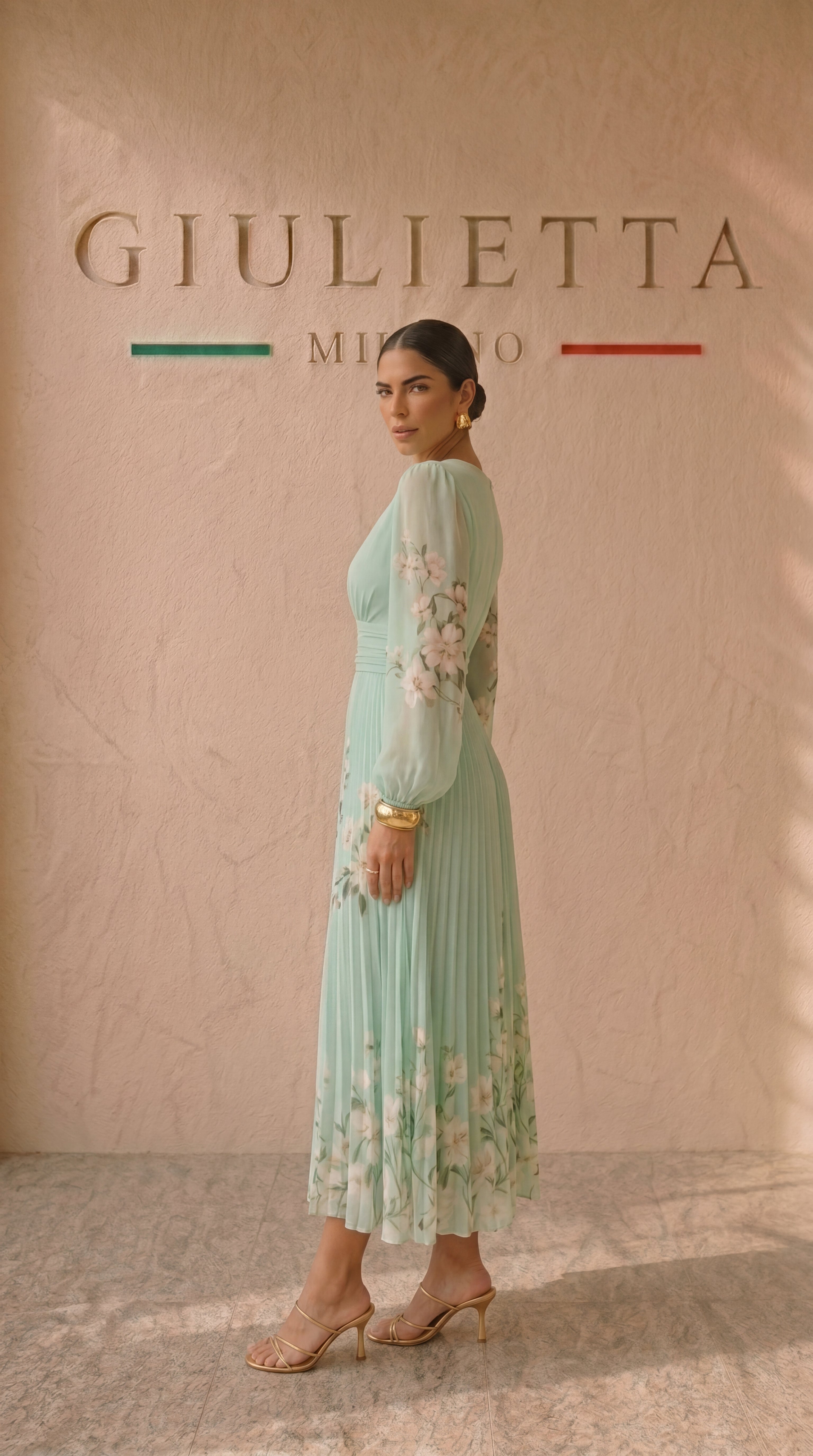 VESTIDO CORAL™ | Tejido de chiffon verde menta refrescante para un look ligero y aireado