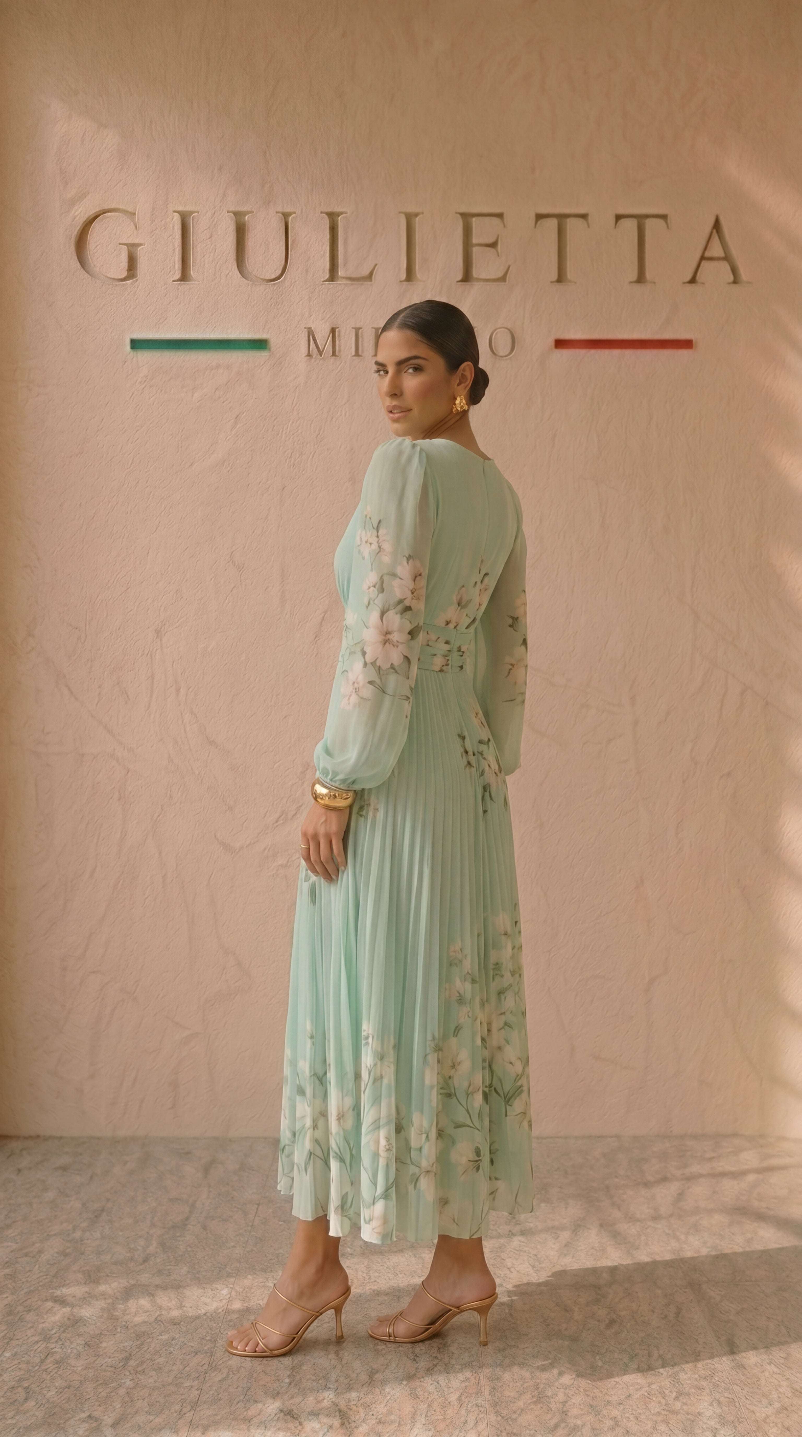VESTIDO CORAL™ | Tejido de chiffon verde menta refrescante para un look ligero y aireado